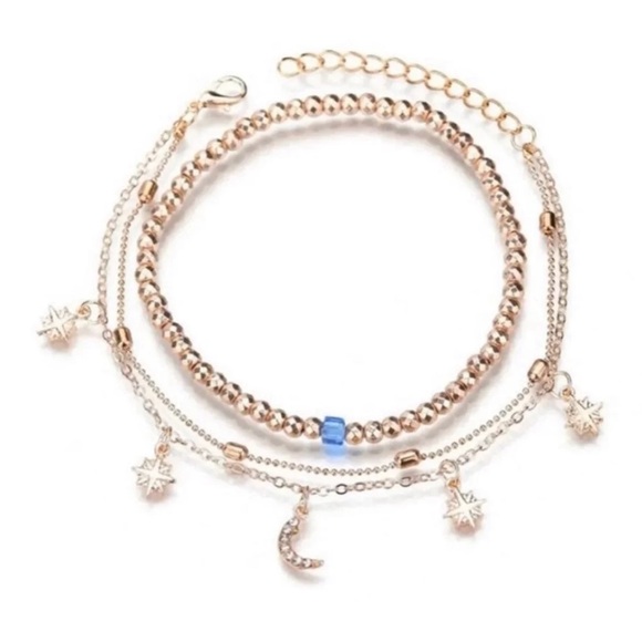 Gold Moon & Star Anklet - Picture 2 of 3